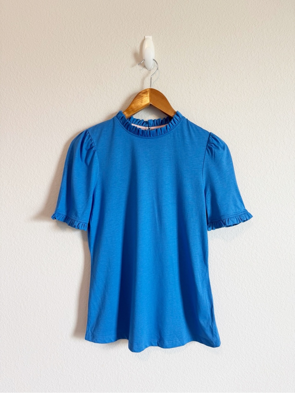 Boden Women's Blue Supersoft Frill Detail Puff Sleeve Short Sleeve T-Shirt Sz 4